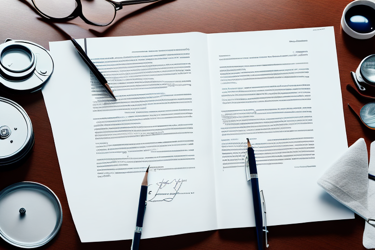 An open lease agreement document with a magnifying glass highlighting key terms