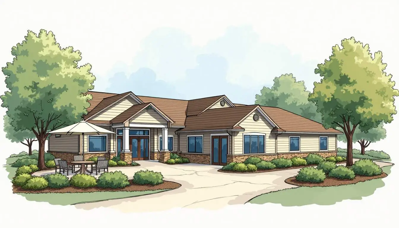 An inviting senior living community with well-maintained gardens
